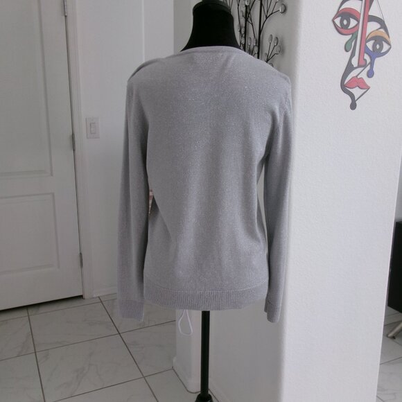 Like New Christoper & Banks Sparkly Silver Cardigan Sweater S - Picture 8 of 10
